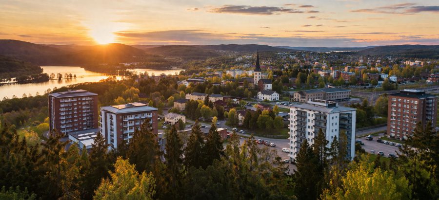 Vy över Falun där Falu Allbygg arbetar med tak, fönster och bygg