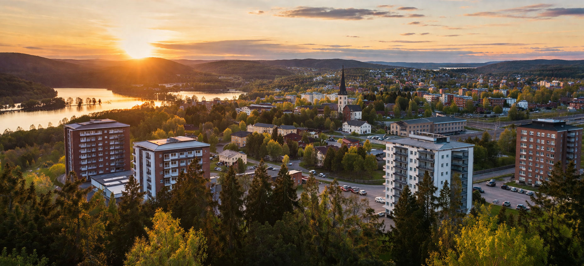 Vy över Falun där Falu Allbygg arbetar med tak, fönster och bygg