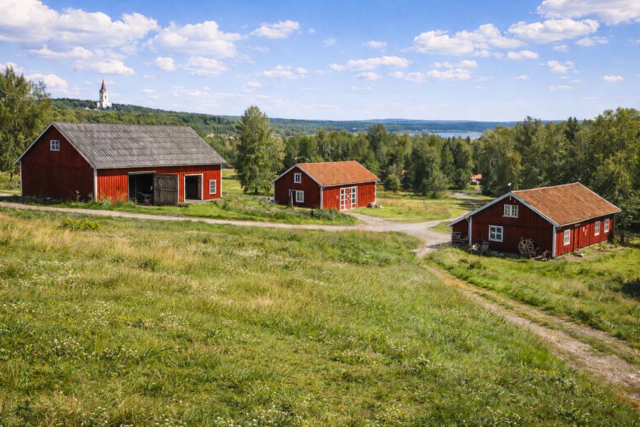 Leksand: Takmontage i Leksand med utsikt över Siljan