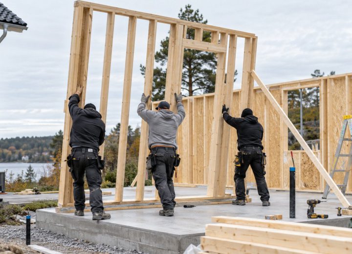 Attefallshus garage – hantverkare i arbete