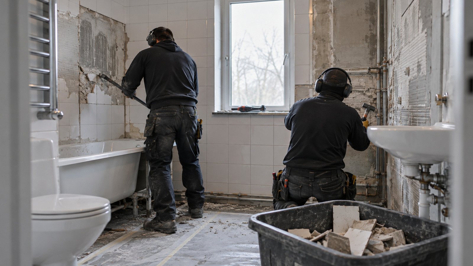 Badrumsrenovering – hantverkare i arbete