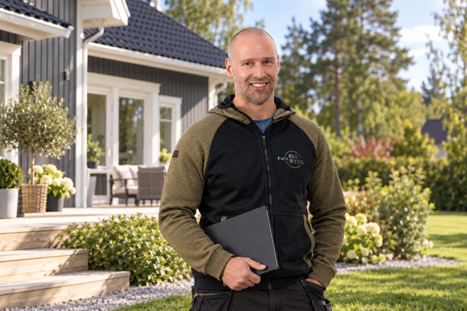 Viktor från Falu Allbygg i villamiljö